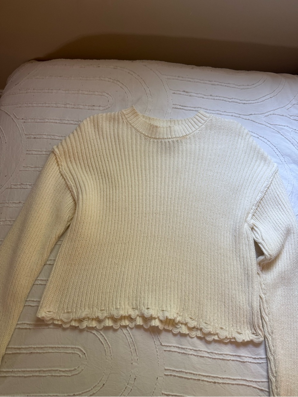 Sincerly Jules Cream Ribbed Crew Neck Sweater